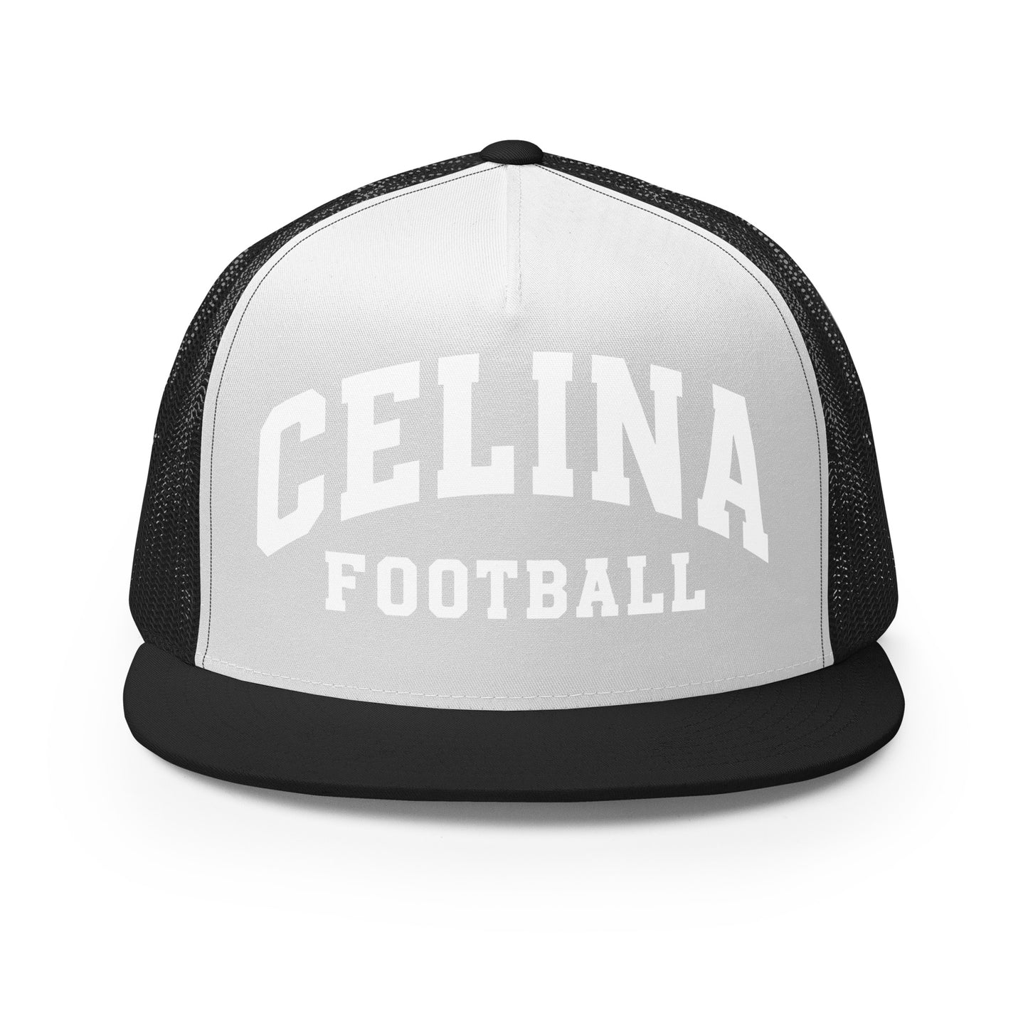 Performance | 5 Panel Trucker Cap | Celina Black Football | Emblem Logo