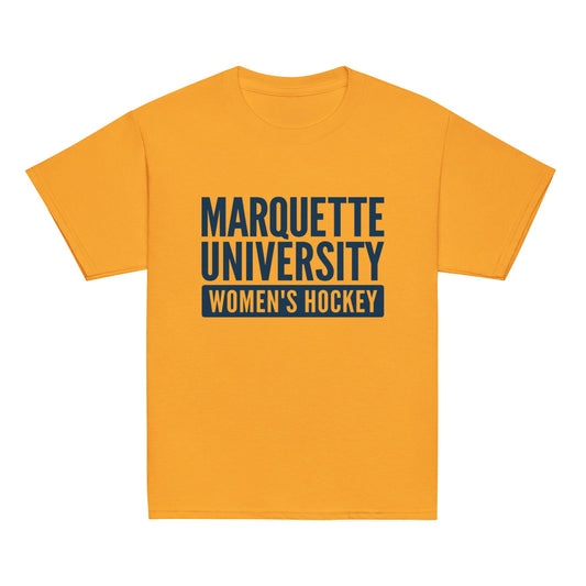 Classic | Youth T Shirt | Marquette University Women's Hockey | Modern Script Logo