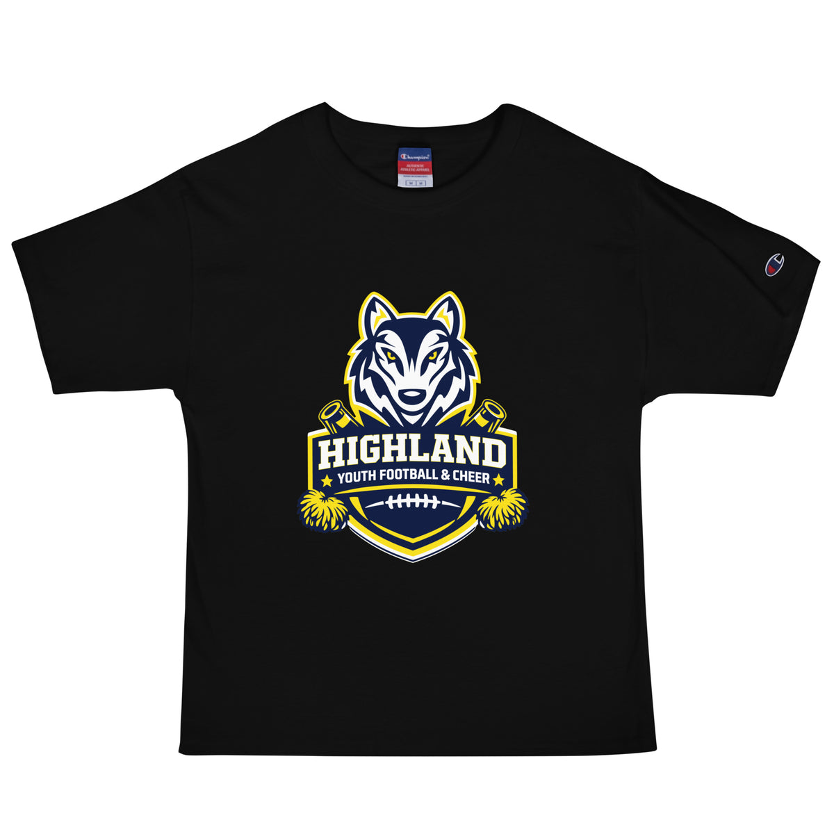 Signature | Champion T-Shirt | Highland youth football and cheer | Emblem Logo