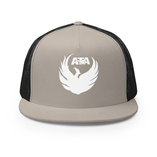 Performance | 5 Panel Trucker Cap | Azle Martial Arts | Blue Fire Crest Logo