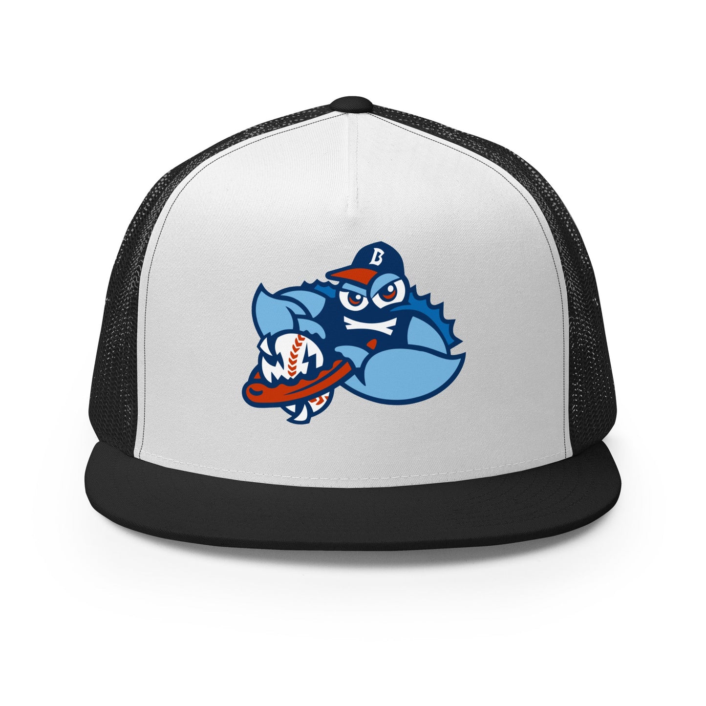 Performance | 5 Panel Trucker Cap | Bellport BlueClaws | Strike Emblem Logo