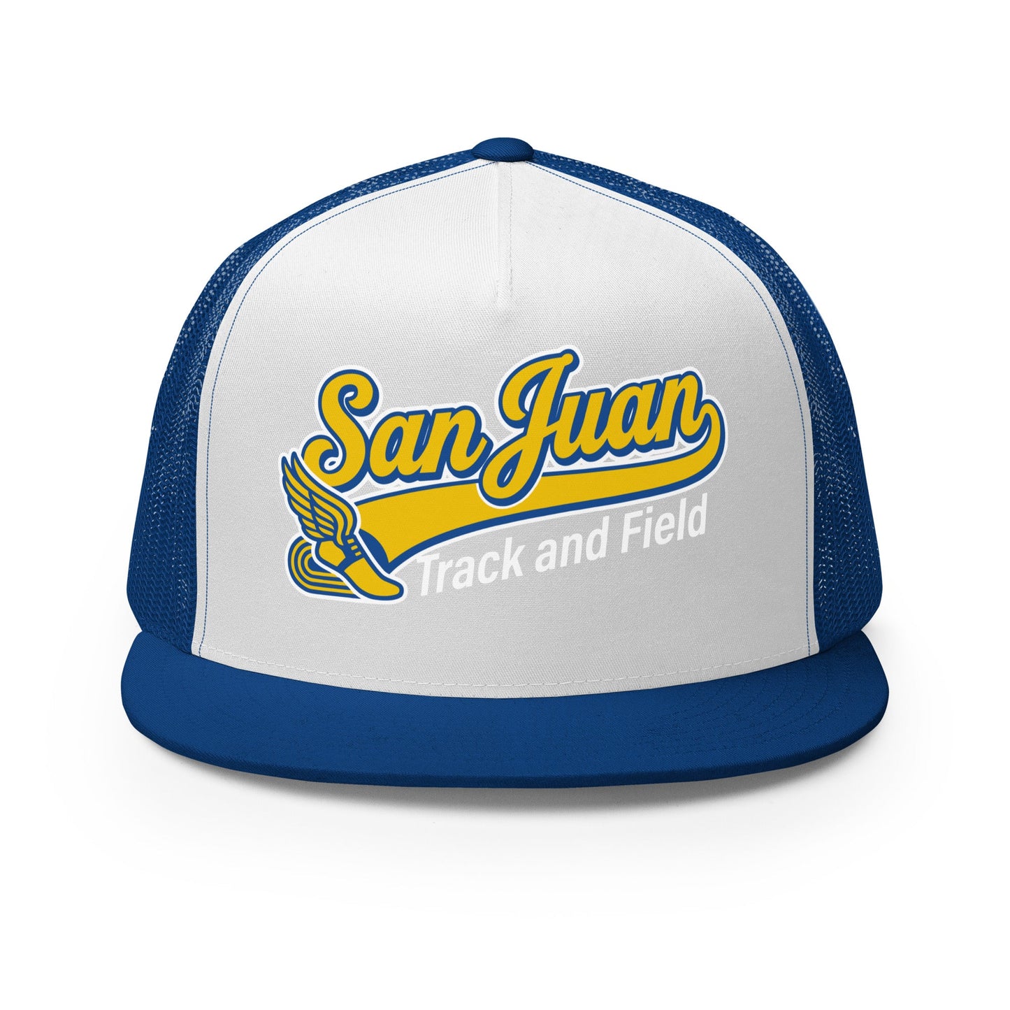 Performance | 5 Panel Trucker Cap | San Juan Track and Field | Script Logo