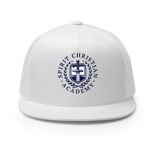 Performance | 5 Panel Trucker Cap | Spirit Christian Academy | Navy Script Logo