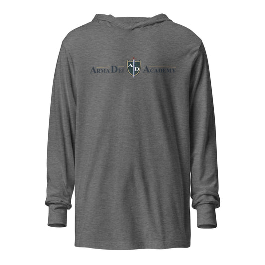 Performance | Hooded Long Sleeve T Shirt | Arma Dei Academy | Text Shield Logo