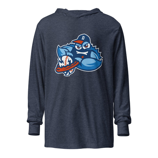 Performance | Hooded Long Sleeve T Shirt | Bellport BlueClaws | Mascot Logo