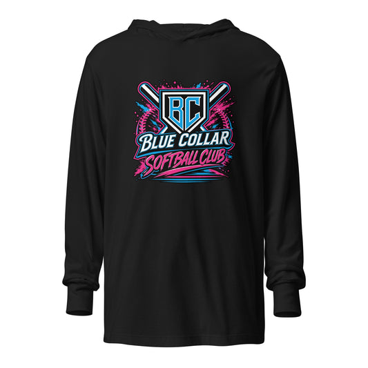 Performance | Hooded Long Sleeve T Shirt | Blue Collar Softball 2034 | Athletics Logo