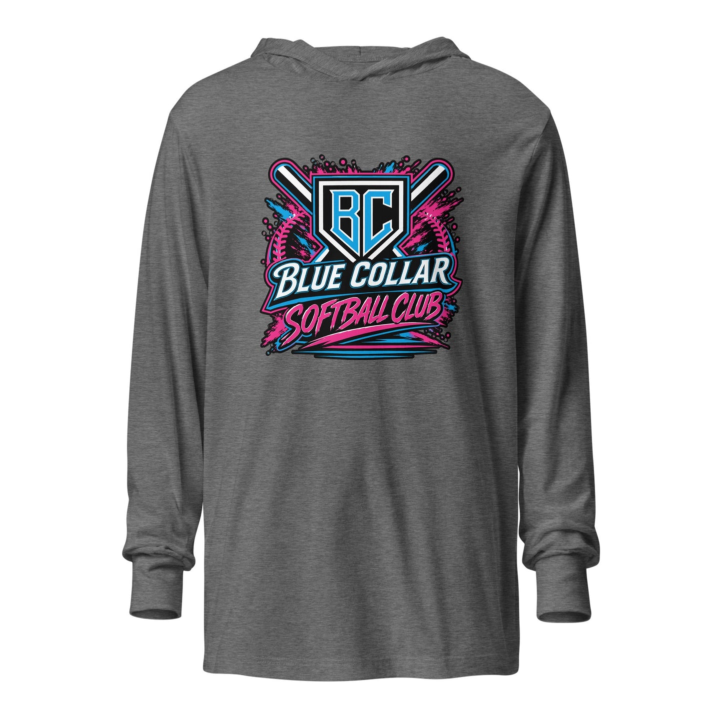 Performance | Hooded Long Sleeve T Shirt | Blue Collar Softball 2034 | Athletics Logo