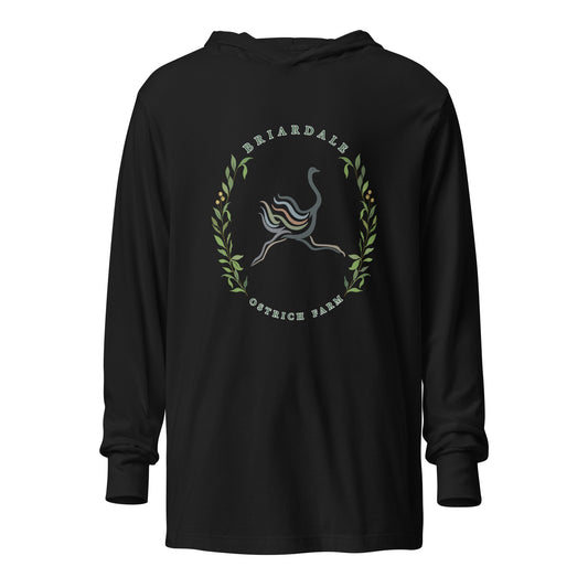 Performance | Hooded Long Sleeve T Shirt | Briardale Ostrich Farm | Crest Logo