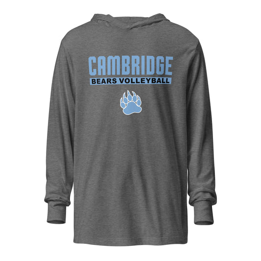 Performance | Hooded Long Sleeve T Shirt | Cambridge Volleyball | Script Paw Logo