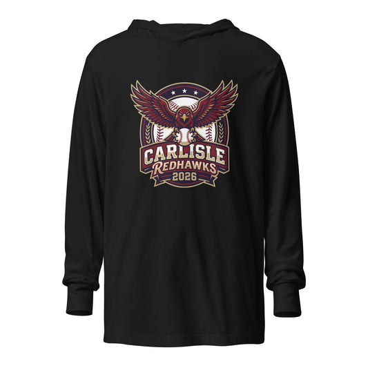 Performance | Hooded Long Sleeve T Shirt | Carlisle Redhawks | Emblem Logo