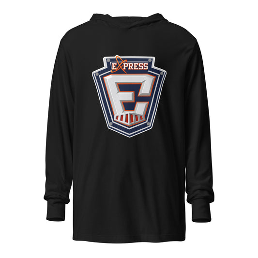Performance | Hooded Long Sleeve T Shirt | Erie Express Football | E Badge Logo