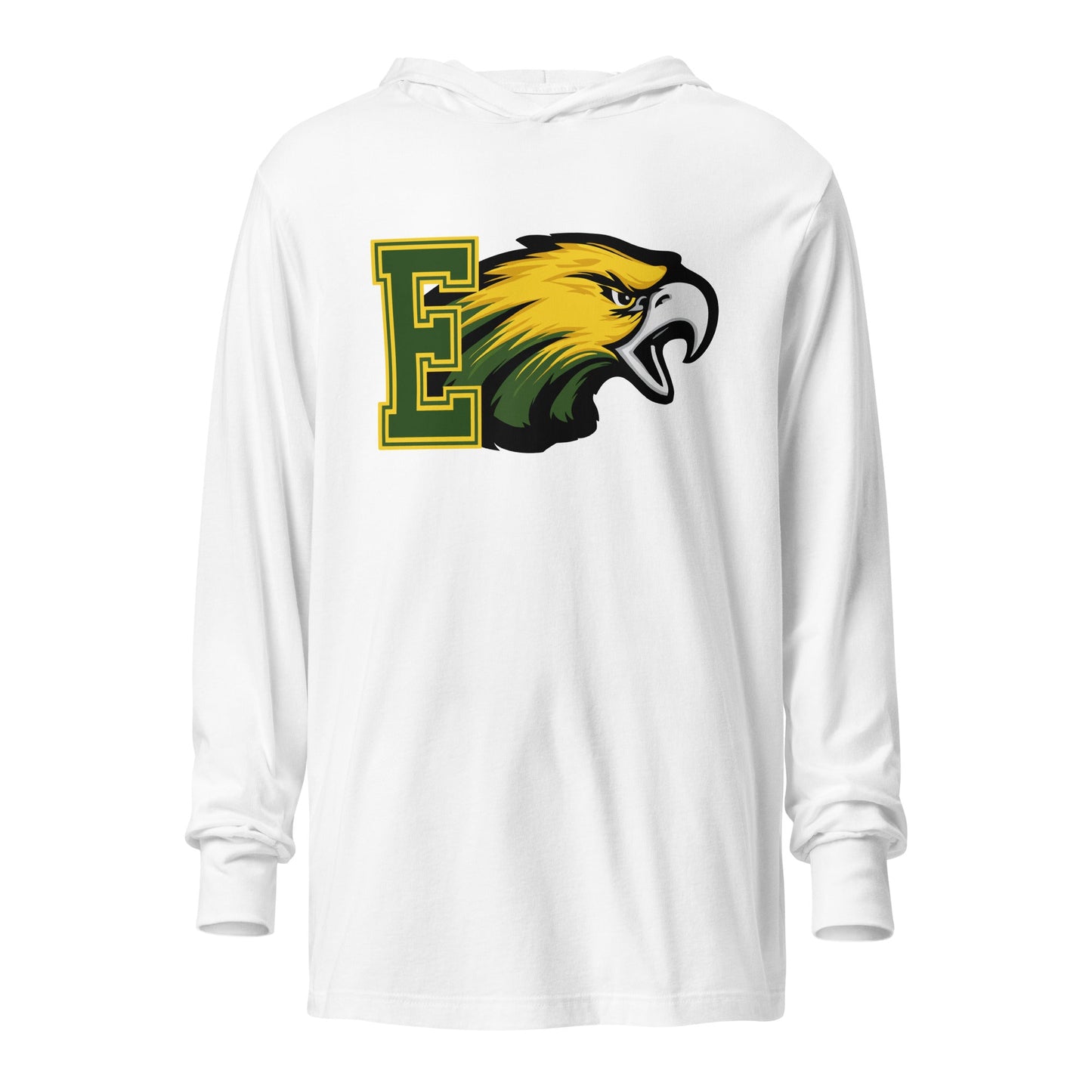 Performance | Hooded Long Sleeve T Shirt | Evergreen Junior High | Mascot Logo