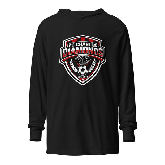 Performance | Hooded Long Sleeve T Shirt | FC Charles: Diamonds | Emblem Logo