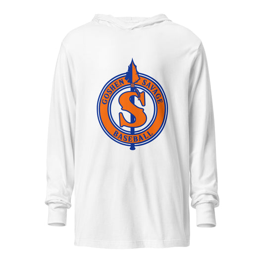 Performance | Hooded Long Sleeve T Shirt | Goshen Savage Baseball | Badge Logo