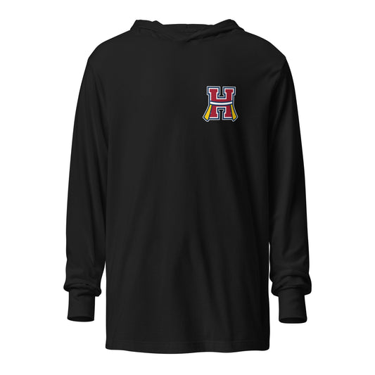 Performance | Hooded Long Sleeve T Shirt | Hornell Flag Football | H Flags Logo