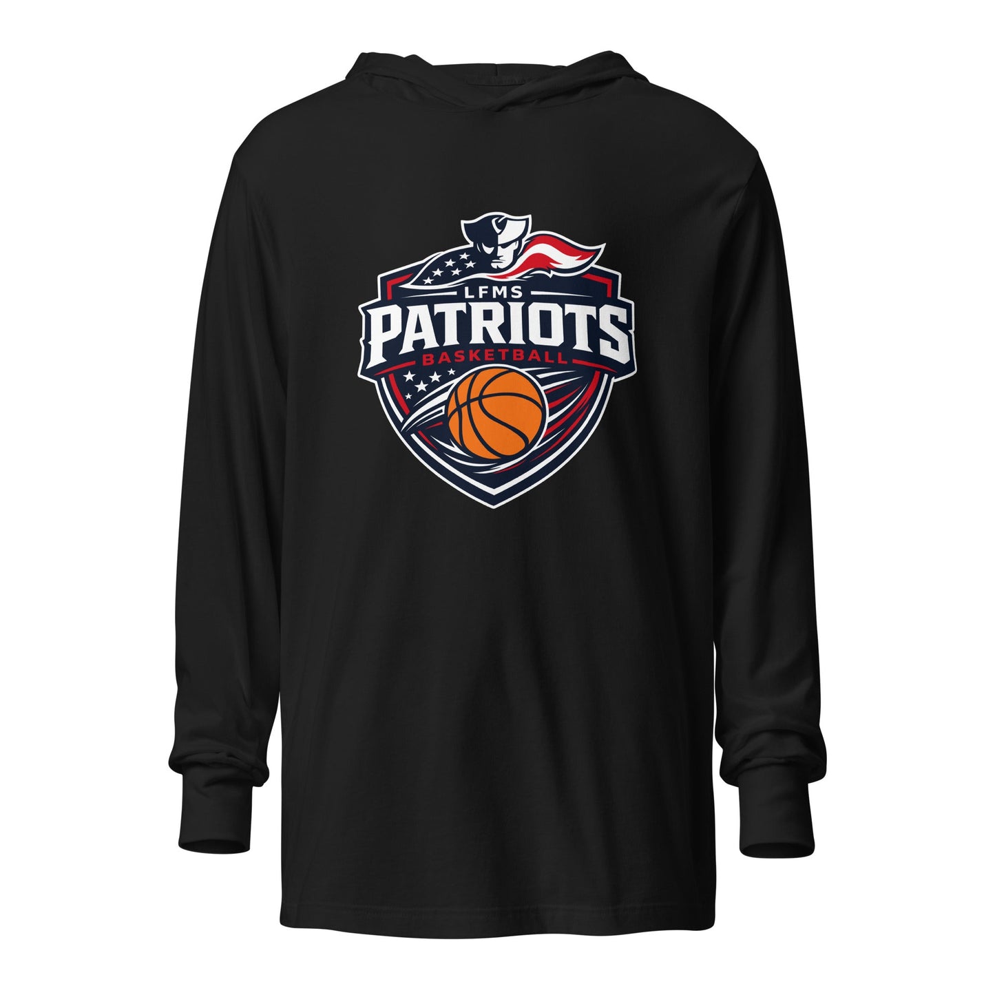 Performance | Hooded Long Sleeve T Shirt | LFMS Athletics | Patriots Basketball Logo