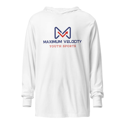 Performance | Hooded Long Sleeve T Shirt | Maximum Velocity Youth Sports | Emblem Logo