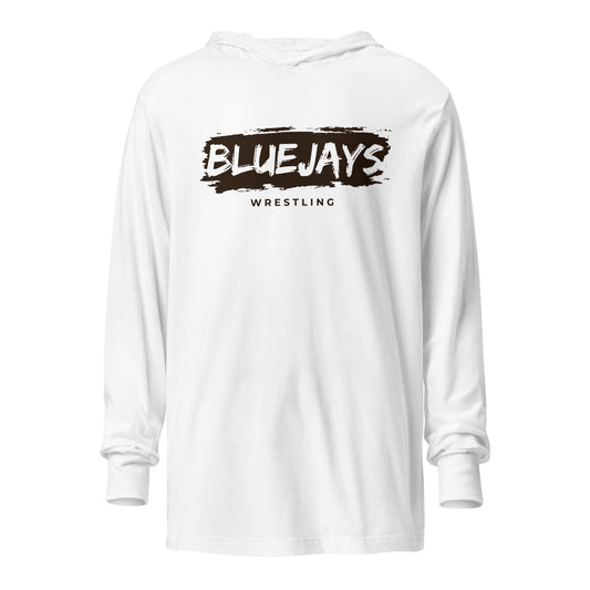 Performance | Hooded Long Sleeve T Shirt | Middlesex Bluejays Wrestling | Script Logo