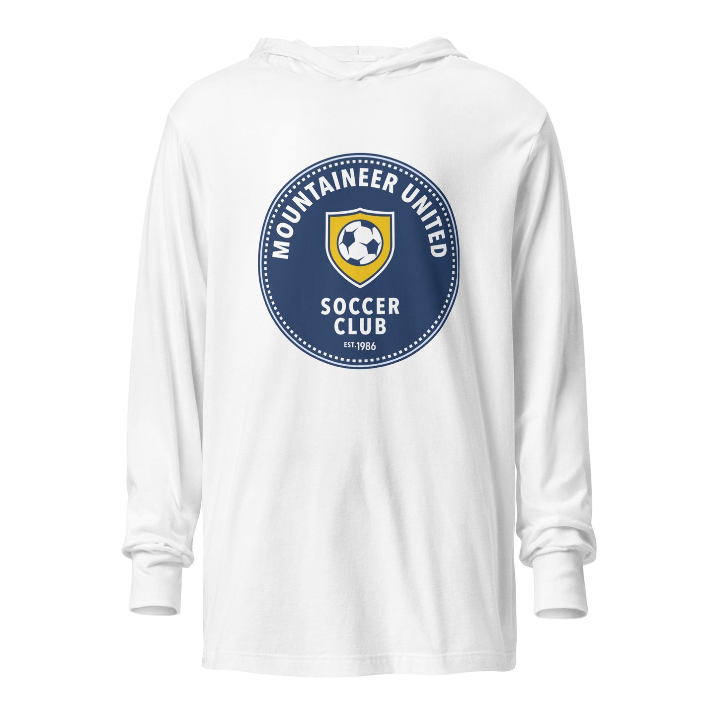 Performance | Hooded Long Sleeve T Shirt | Mountaineer United Soccer Club | Badge Logo