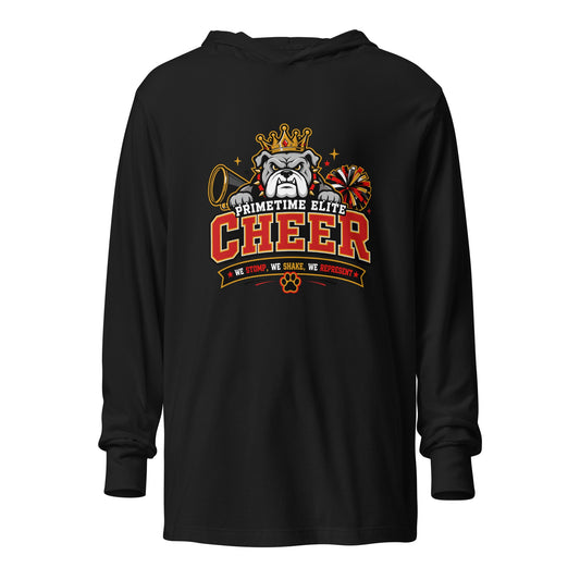 Performance | Hooded Long Sleeve T Shirt | PTE Bulldog Cheer | Crest Logo