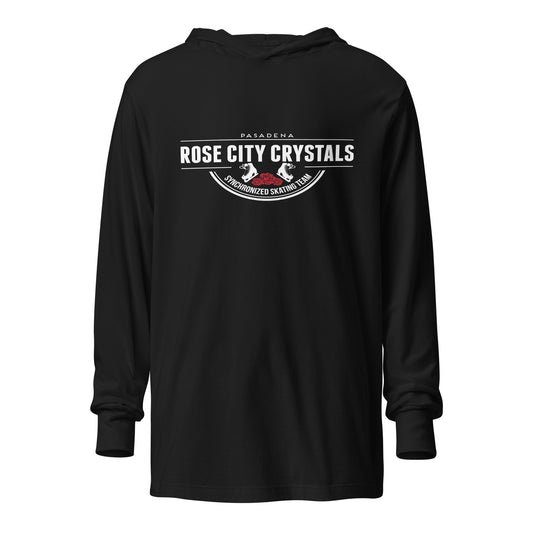 Performance | Hooded Long Sleeve T Shirt | Rose City Crystals | Script Logo