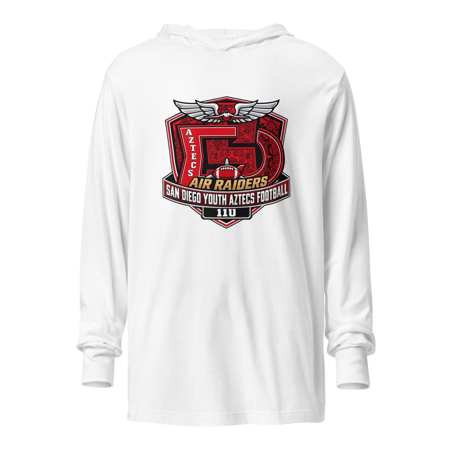 Performance | Hooded Long Sleeve T Shirt | San Diego Youth Aztecs Football 11u Air Raiders | Shield Logo