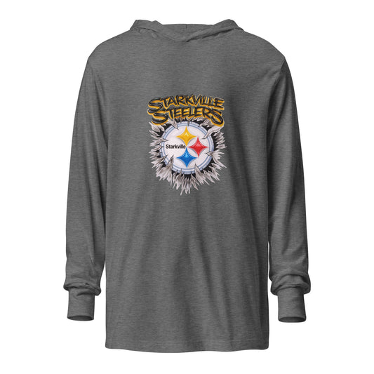 Performance | Hooded Long Sleeve T Shirt | Starkville Steelers | Ripped Logo