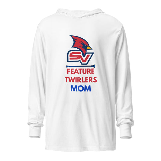 Performance | Hooded Long Sleeve T Shirt | SVSU Feature twirlers | Mom Logo