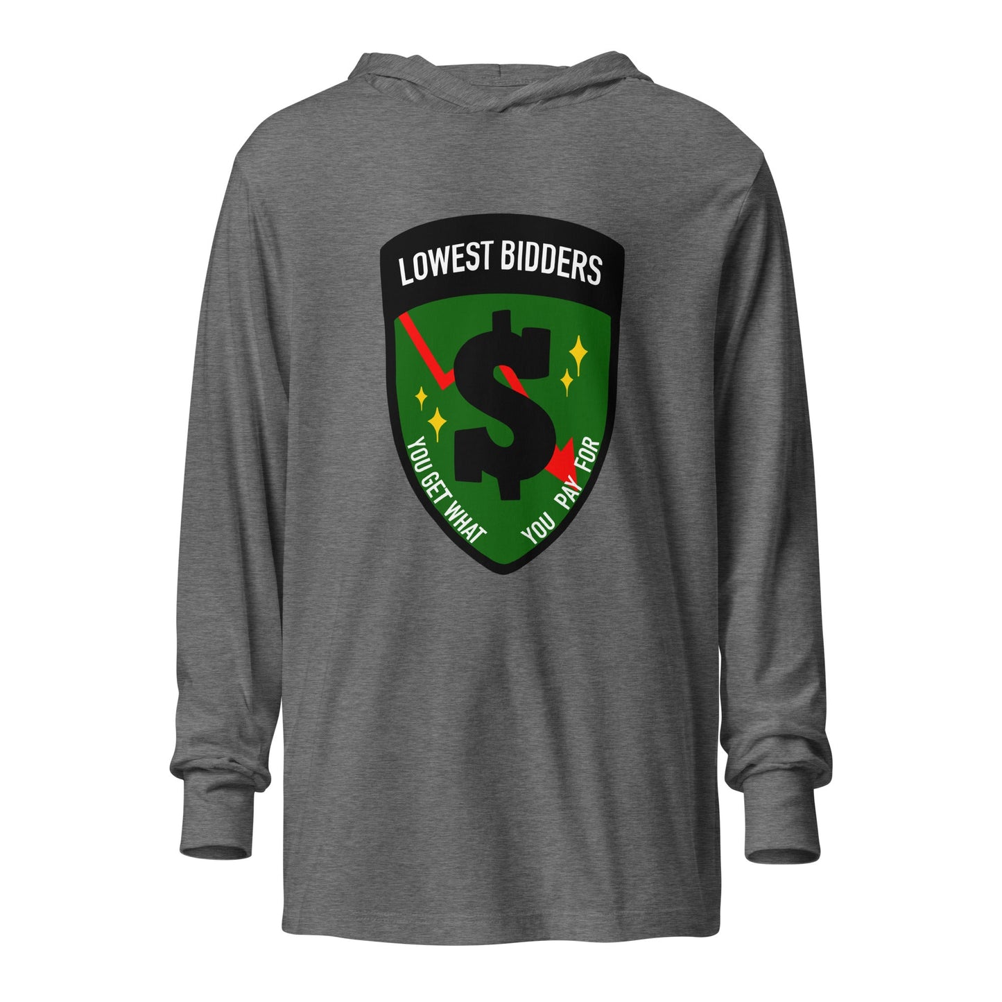 Performance | Hooded Long Sleeve T Shirt | The Lowest Bidders | Emblem Logo