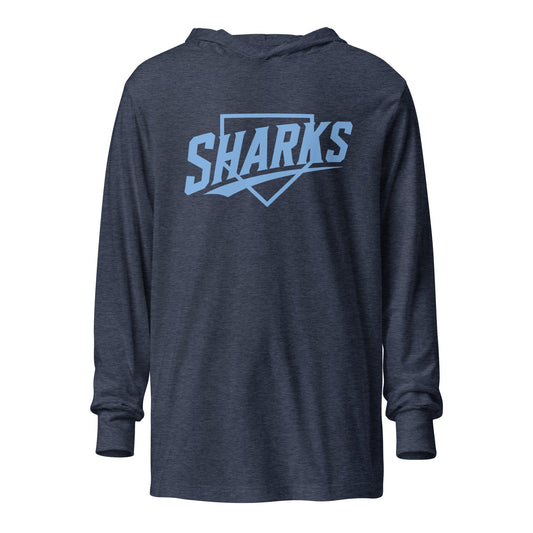 Performance | Hooded Long Sleeve T Shirt | The Sharks Baseball Team | Crest Logo