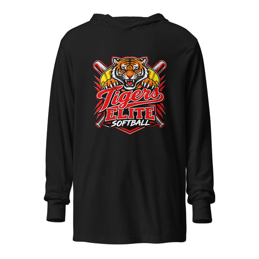Performance | Hooded Long Sleeve T Shirt | Tigers Elite Softball | Emblem Logo