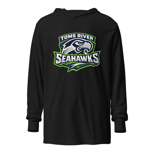 Performance | Hooded Long Sleeve T Shirt | Toms River Seahawks | Mascot Script Logo