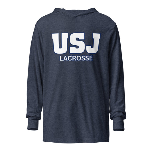 Performance | Hooded Long Sleeve T Shirt | USJ women’s lacrosse | Modern Script Logo