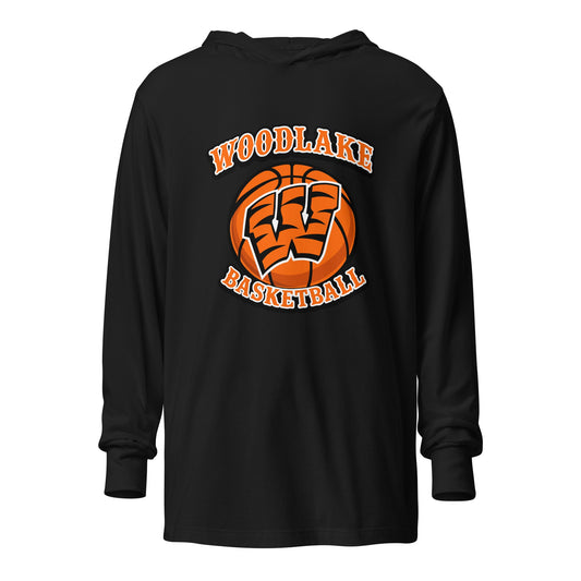 Performance | Hooded Long Sleeve T Shirt | Woodlake Boys Basketball | Athletics Logo