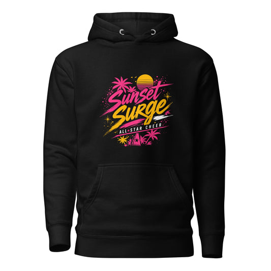 Performance | Hoodie | Sunset Surge All-Star Cheerleading | Neon Palm Cheer Logo