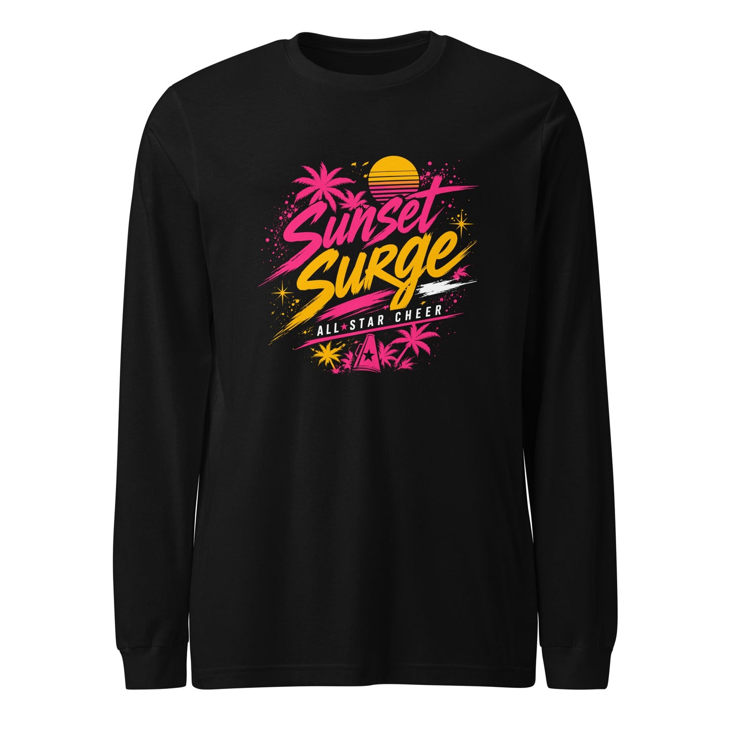 Performance | Long Sleeve Tee | Sunset Surge All-Star Cheerleading | Neon Palm Cheer Logo
