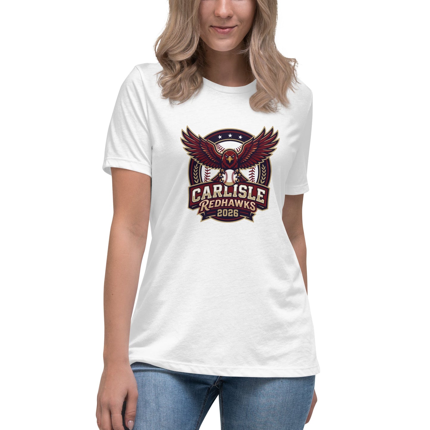 Performance | Women's Relaxed T Shirt | Carlisle Redhawks | Emblem Logo