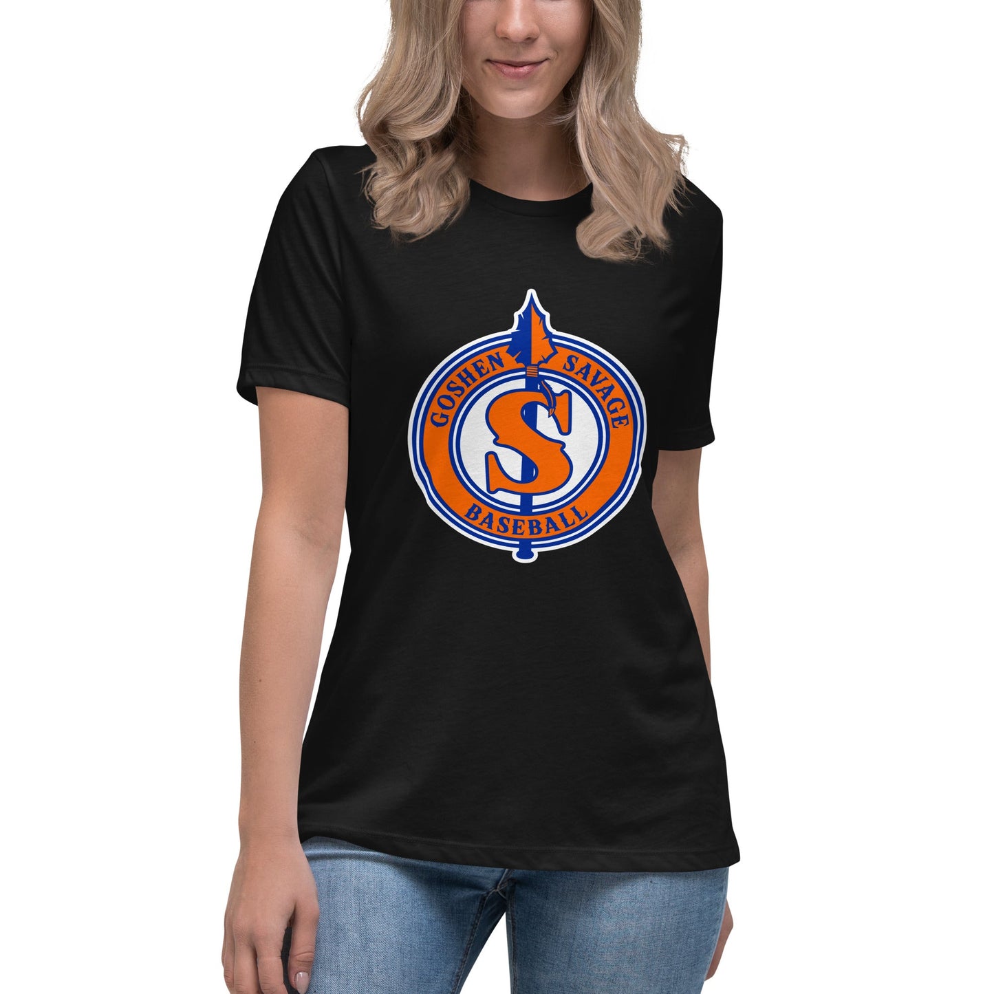 Performance | Women's Relaxed T Shirt | Goshen Savage Baseball | Badge Logo