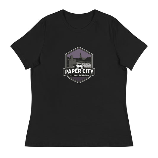 Performance | Women's Relaxed T Shirt | Paper City Futbol Academy | Vanguard Shield Logo