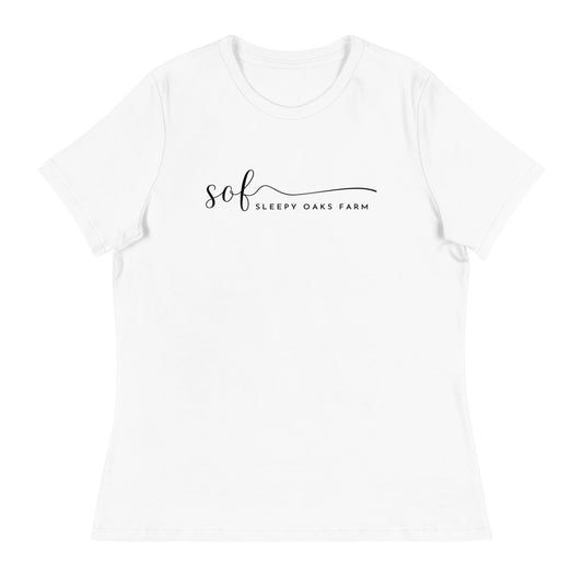 Performance | Women's Relaxed T Shirt | Sleepy Oaks Farm | Script Logo