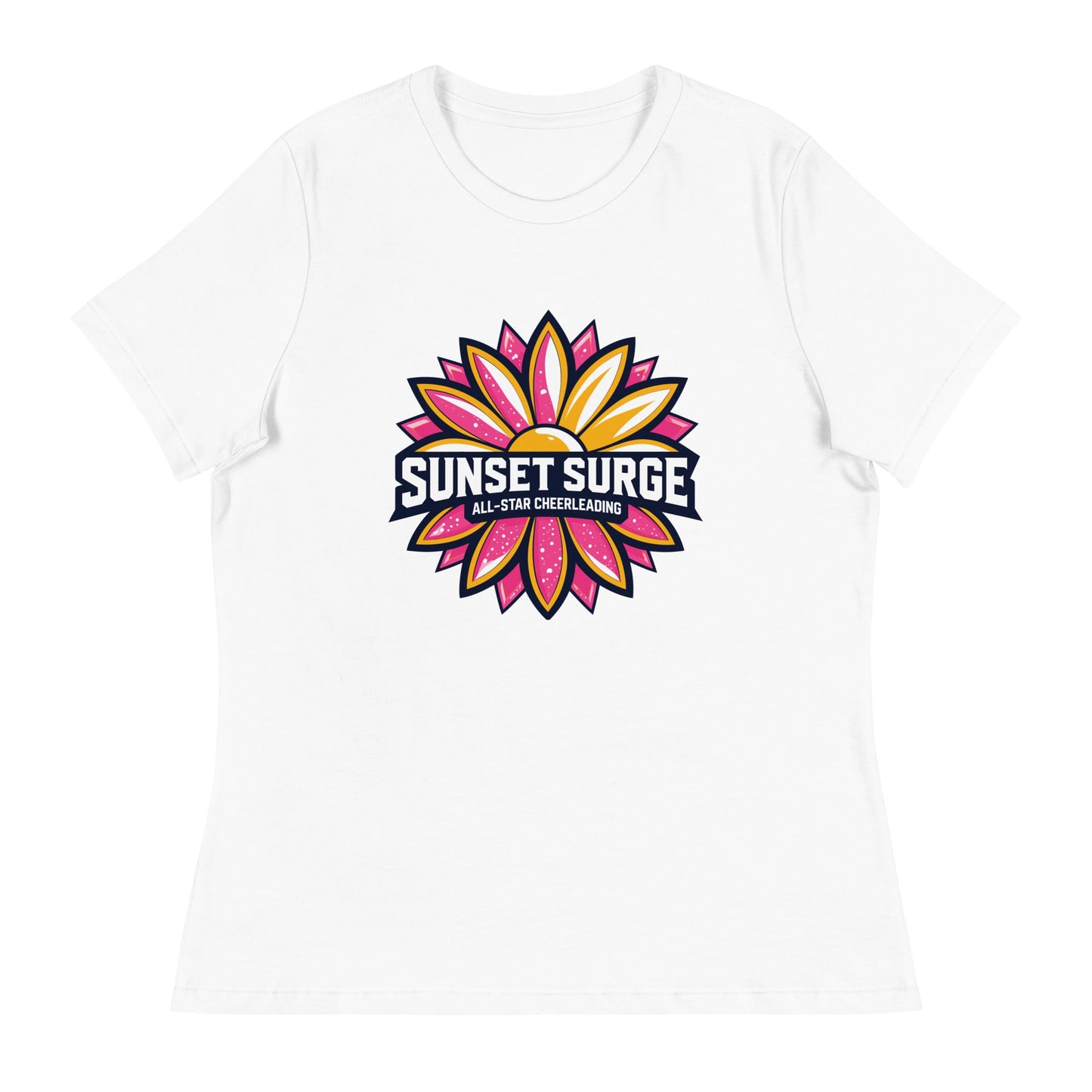 Performance | Women's Relaxed T Shirt | Sunset Surge All-Star Cheerleading | Bloom Surge Logo