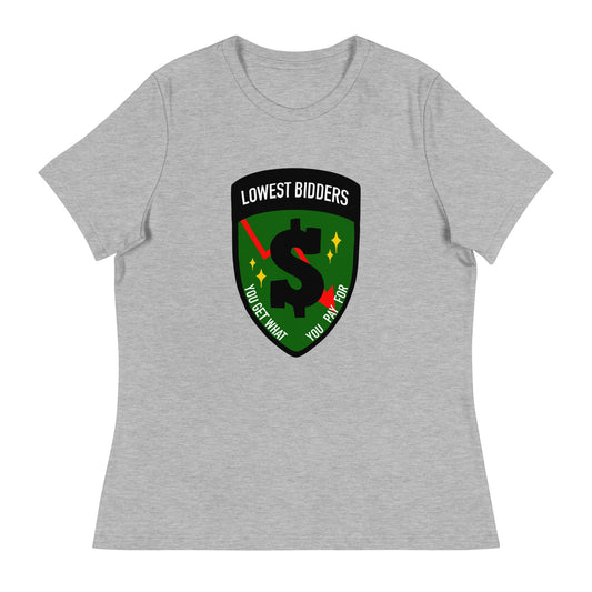 Performance | Women's Relaxed T Shirt | The Lowest Bidders | Emblem Logo