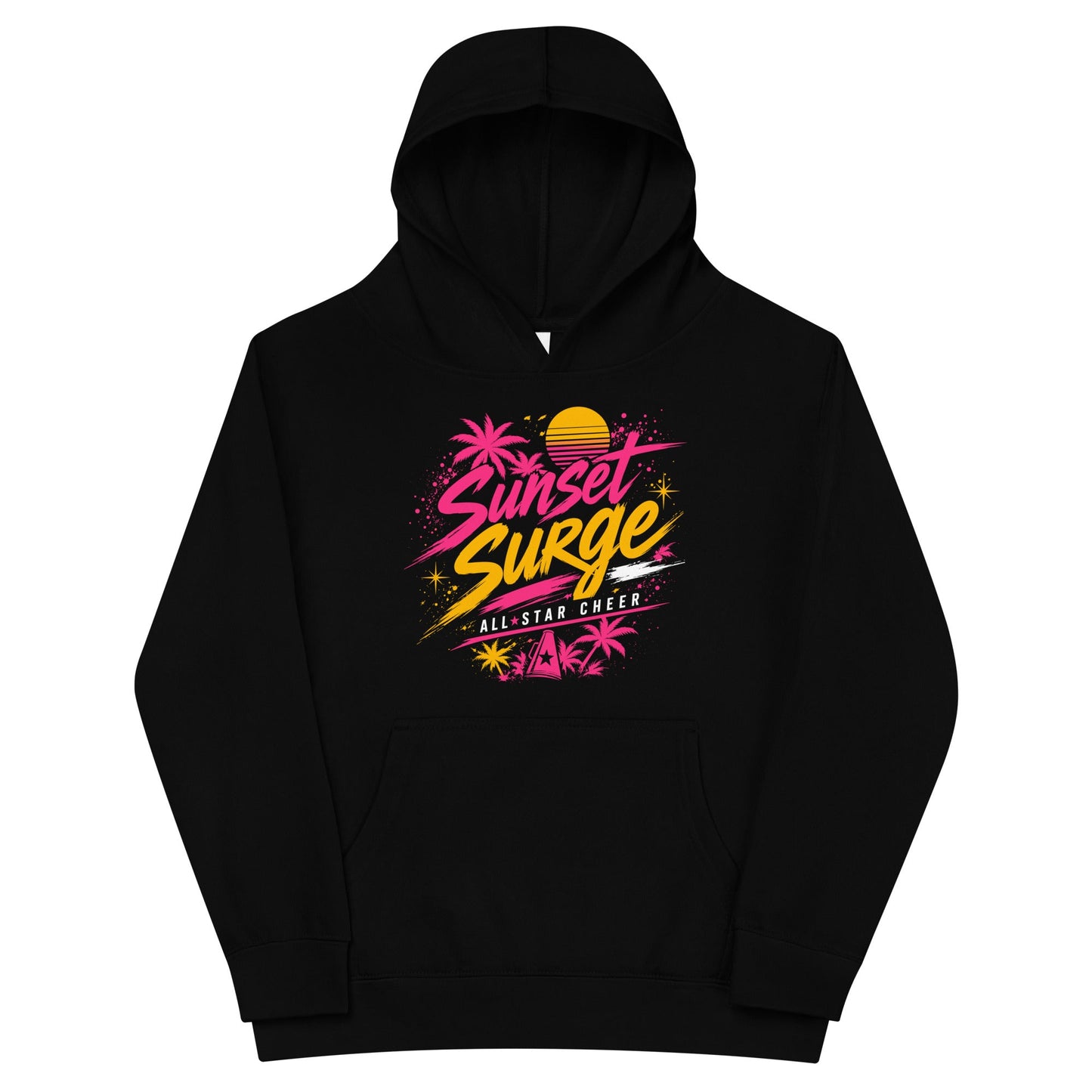 Performance | Youth Hoodie | Sunset Surge All-Star Cheerleading | Neon Palm Cheer Logo