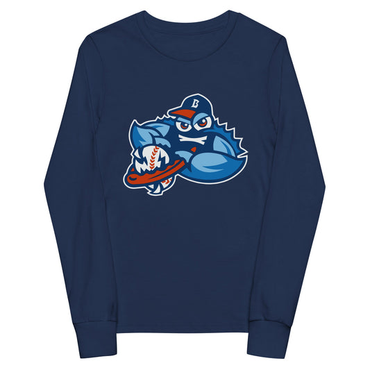 Performance | Youth Long Sleeve T-Shirt | Bellport BlueClaws | Mascot Logo