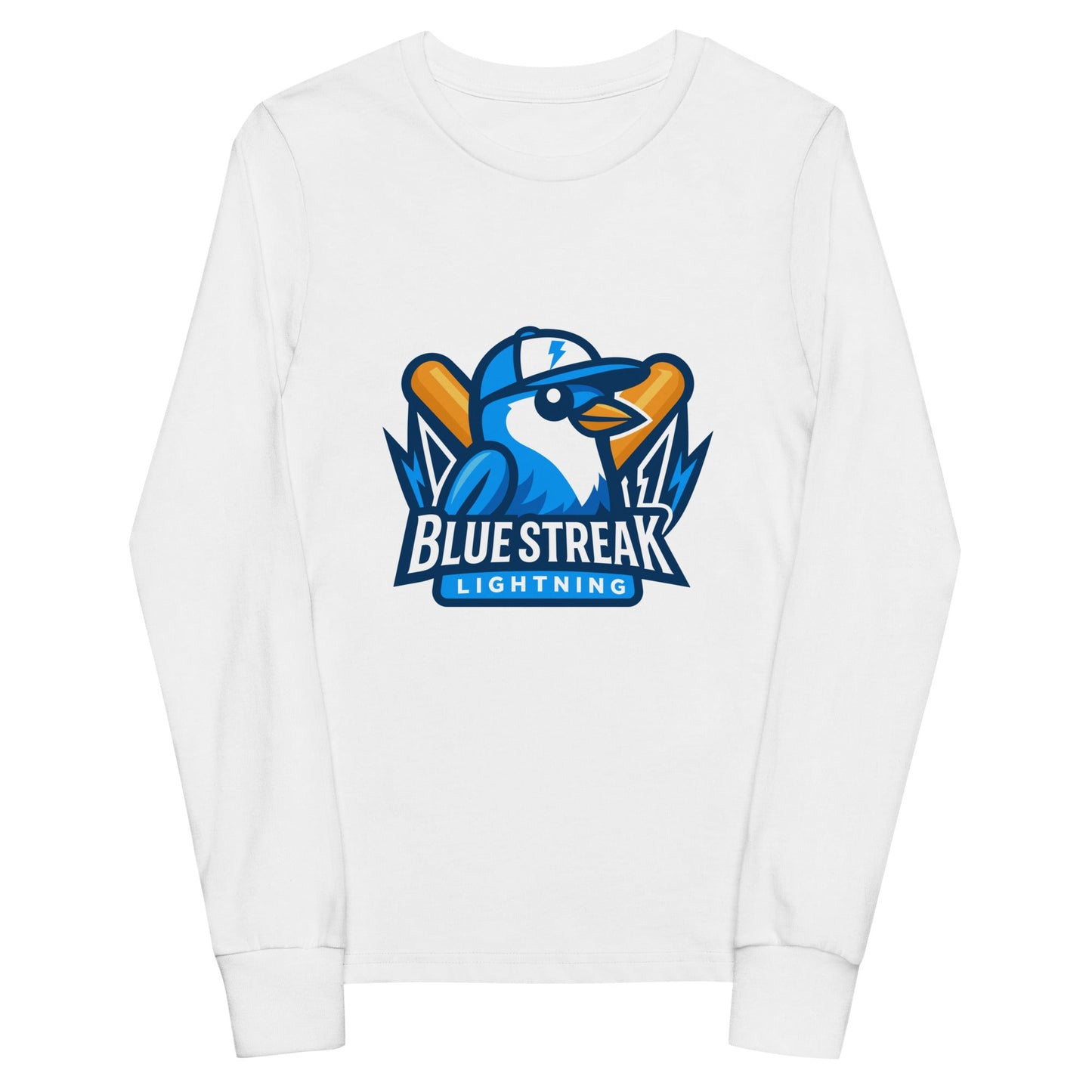 Performance | Youth Long Sleeve T-Shirt | Blue Streak Lightning | Mascot Logo