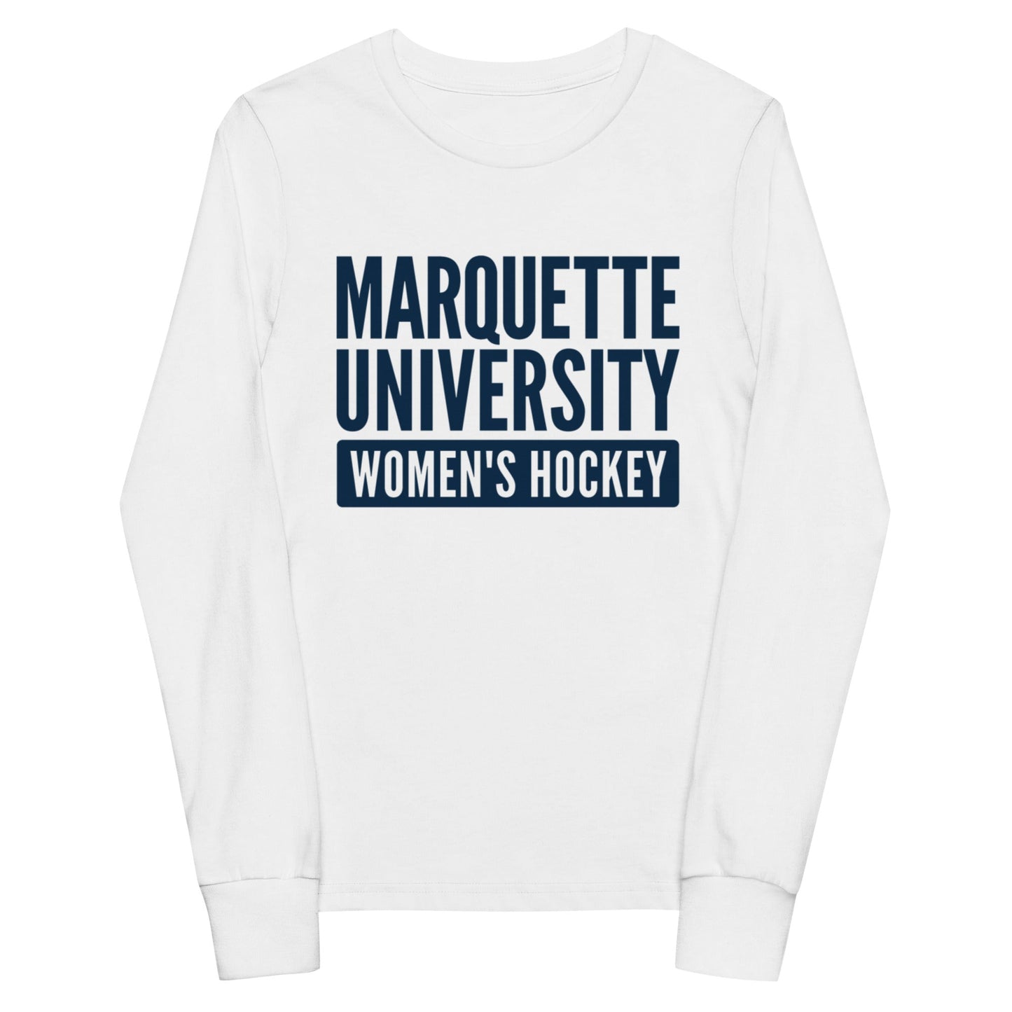 Performance | Youth Long Sleeve T-Shirt | Marquette University Women's Hockey | Modern Script Logo