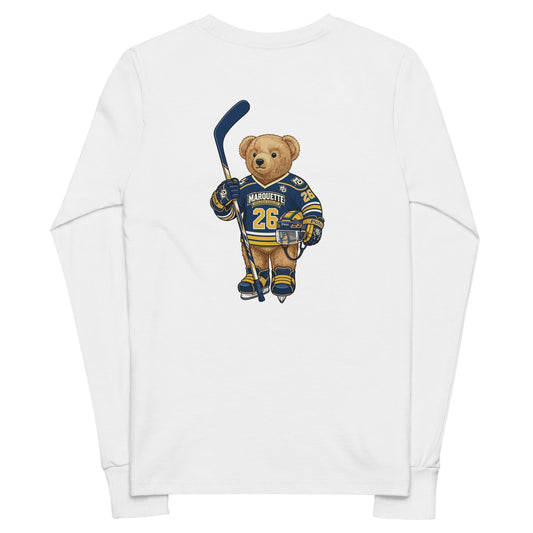 Performance | Youth Long Sleeve T-Shirt | Marquette University Women's Hockey | MU Mark Backprint Logo