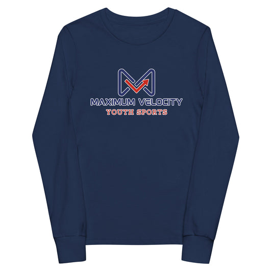 Performance | Youth Long Sleeve T-Shirt | Maximum Velocity Youth Sports | Emblem Logo