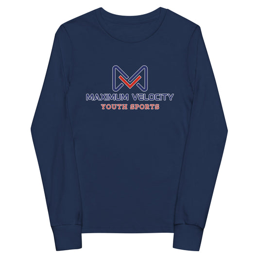 Performance | Youth Long Sleeve T-Shirt | Maximum Velocity Youth Sports | Emblem Logo