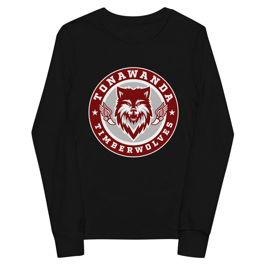 Performance | Youth Long Sleeve T-Shirt | Tonawanda High School Track and Field | Mascot Badge Logo